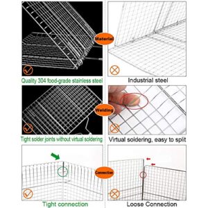 ACMETOP Portable BBQ Grill Basket Stainless Steel Fish Grill Basket with Removable Handle, Grill Accessories for Outdoor Grill Vegetables Fishes Shrimp -【Bonus Grill Mat, Sauce Brush & Carrying Pouch】