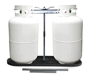 rvpnr rv dual propane tank mounting rack 40lb,30lb and 20ld tanks for camper and travel trailers with different connecting pipes, black