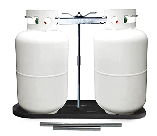 RVPNR RV Dual Propane Tank Mounting Rack 40lb,30lb and 20ld Tanks for Camper and Travel Trailers with Different Connecting Pipes, Black