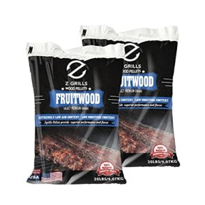 z grills premium bbq wood pellets for grilling smoking cooking,20 lb per bag made in usa (fruitwood, 2packs)
