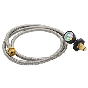 MENSI Update New Braided Propane Hose with Temperature Pressure Gauge Convert 1lb Portable Appliances to 5-40lb Tank Cylinder (POL CGA Type for 50-100lbs Cylinder)