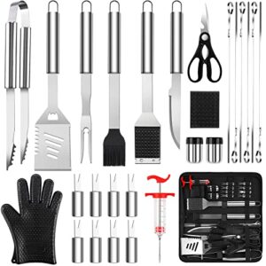 acmind grilling accessories bbq grill tools set, 27pcs stainless steel grill utensils set for outdoor camping and kitchen, barbecue grill accessories for men women with carry bag and meat injector