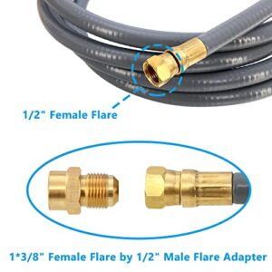 GGC 10 Feet 1/2 inch ID Natural Gas Hose with Quick Connect Fittings Assembly for Low Pressure Appliance -3/8 Female to 1/2 Male Adapter for Outdoor NG/Propane Appliance - CSA Certified