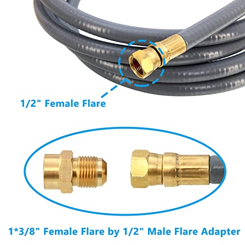 GGC 10 Feet 1/2 inch ID Natural Gas Hose with Quick Connect Fittings Assembly for Low Pressure Appliance -3/8 Female to 1/2 Male Adapter for Outdoor NG/Propane Appliance - CSA Certified