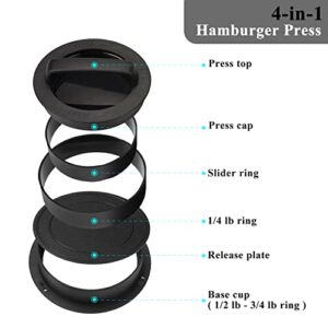 HomeEase Burger Press, 4-in-1 Hamburger Press Patty Maker ABS Grill Press Burger Mold for Griddle Stuffed Slider Kitchen BBQ Barbecue Tool Grilling Accessories 5.5 x 5.5 x 2.56 Inch