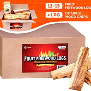 Zorestar Apple Cherry (Fruit Mix) for and Grilling - 13-15lb and BBQ Cooking firewood logs 15 lb - Apple (Fruit Mix) fire Wood and Chips - Box of fire logs for Camp, Grilling, Fireplace, Smoking