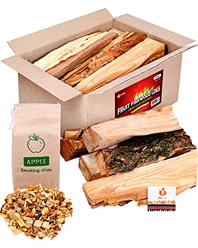 Zorestar Apple Cherry (Fruit Mix) for and Grilling - 13-15lb and BBQ Cooking firewood logs 15 lb - Apple (Fruit Mix) fire Wood and Chips - Box of fire logs for Camp, Grilling, Fireplace, Smoking