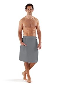 boca terry mens spa wrap – waffle bath wrap for sauna, gym or college dorm – 2x (xxl), grey