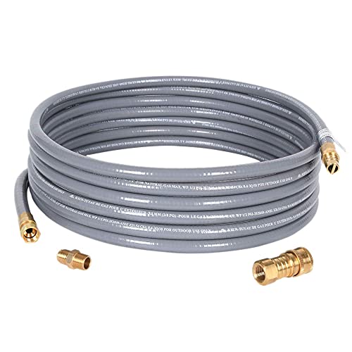 GGC 24 Feet 3/8 inch ID Natural Gas Hose with Quick Connect Fittings Assembly for Low Pressure Appliance -3/8 Female Pipe Thread x 3/8 Male Flare Quick Disconnect - CSA Certified