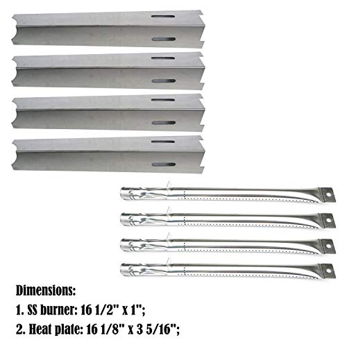 Direct Store Parts Kit DG120 Replacement for BBQ Grillware GSC2418, GSC2418N Gas Grill Heat Plate and Burner, 4 Pack (Stainless Steel Burner + Stainless Steel Heat Plate)