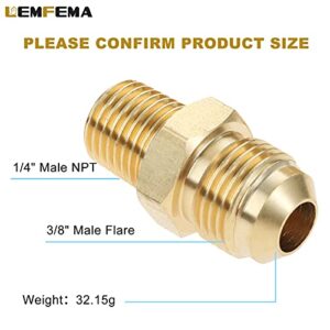 Lemfema 2 Pcs 3/8" Male Flare x 1/4" Male NPT Thread Coupling Fittings Propane Adapter for BBQ, Coupler Pipe Flare Connector Gas Adapter