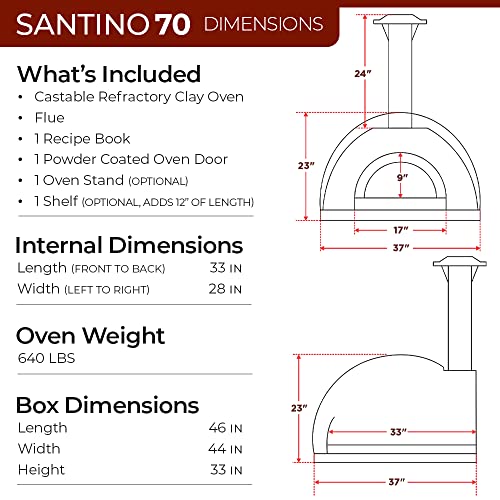 Forno Piombo Santino 70 Outdoor Pizza Oven– With Stand & Shelf | 28 inch Wood Fired Oven For Backyard | Insulated, Refractory Dome Home Pizza Ovens | Versatile Pizza Cooker, Grill, Smoker, & Baking