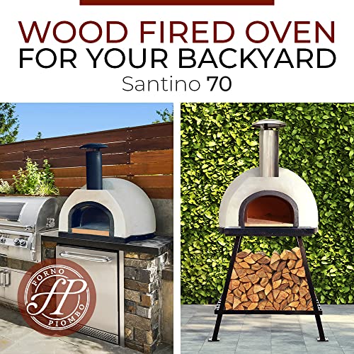 Forno Piombo Santino 70 Outdoor Pizza Oven– With Stand & Shelf | 28 inch Wood Fired Oven For Backyard | Insulated, Refractory Dome Home Pizza Ovens | Versatile Pizza Cooker, Grill, Smoker, & Baking