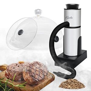 foneta smoking gun cocktail smoker kit with wood chips, dome & cup lid, portable indoor smoke infuser for food cooking, cocktail drinks, whiskey, steak, salmon, cheese, bbq and pizza