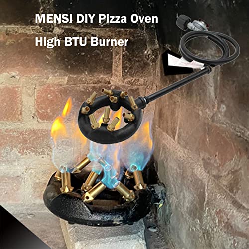 MENSI 10 Jets Homemade Cast Iron Burner Assembly Flame Control System 41000 BTU with High Pressure Regulator with Hose DIY Forge Pizza Oven Turkey Fryer Accessories
