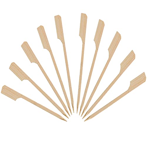 4” inch 100Pcs Bamboo Wood Paddle Picks Skewers Toothpicks for Cocktail，Appetizers, Fruit，Sandwich， Snacks, Package of Wooden Paddle Pick Skewer, Party Forks (100)