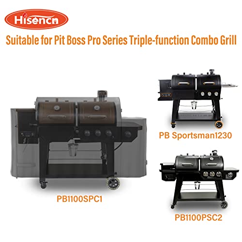 Hisencn Grill Cover and Drip Bucket Small and 15-Pack Foil Liners for Pit Boss Pro Series Triple-Function Combo Grill PB1100PSC2, PB1100PSC1, Pit Boss Sportman 1230 Pellet/Gas Combo Grill