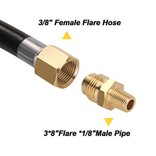 WADEO 20FT Propane Hose Assembly with Both 3/8" Female Flare for Gas Grill, RV, Fire Pit, Heater, etc, Included a Pipe Fitting 3/8" Flare x 1/8" MNPT