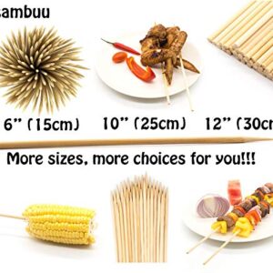 BAMBUU | Bamboo Skewers 12Inch | (More Sizes: 6”/10”/12”) | Thick Sturdy Φ=0.16inch (4mm)-100pcs | Natural Bamboo Sticks | Wooden Skewers