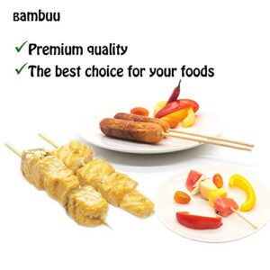 BAMBUU | Bamboo Skewers 12Inch | (More Sizes: 6”/10”/12”) | Thick Sturdy Φ=0.16inch (4mm)-100pcs | Natural Bamboo Sticks | Wooden Skewers