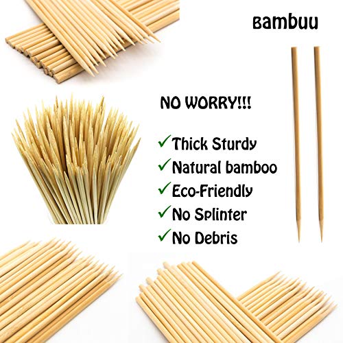 BAMBUU | Bamboo Skewers 12Inch | (More Sizes: 6”/10”/12”) | Thick Sturdy Φ=0.16inch (4mm)-100pcs | Natural Bamboo Sticks | Wooden Skewers