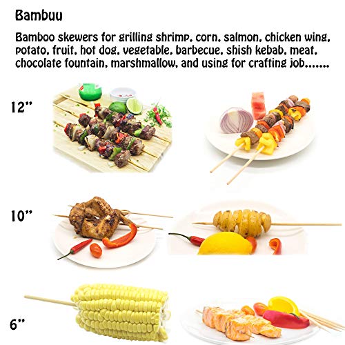 BAMBUU | Bamboo Skewers 12Inch | (More Sizes: 6”/10”/12”) | Thick Sturdy Φ=0.16inch (4mm)-100pcs | Natural Bamboo Sticks | Wooden Skewers