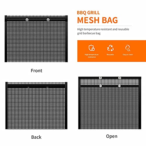 Tekfab 2 Pcs Barbecue Grill Mesh Bag, Non-Stick, Heat-Resistant, Reusable and Easy-to-Clean BBQ Net Bag for Outdoor Picnic Cooking and Barbecue - 8.7 x 10.6 Inches