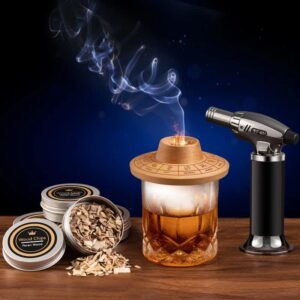 vepemva old fashioned cocktail smoker kit with smoke infuser, torch, and cherry, pecan, oak, and apple wood chips, professional liquor smoking accessories for whiskey, bourbon, and flavored drinks