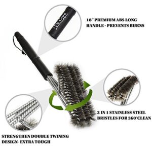 iDoCare 18" Wire Grill Brush - Safe Stainless Steel Brushes 3 in 1 Bristles - BBQ Grill Cleaning Brush for Weber Gas, Charcoal, Porcelain, Cast Iron & All Grilling Grates Accessories Gift