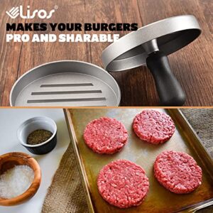 LISOS Burger Press 100 Patty Papers Set I Non-Stick Hamburger Patty Maker Mold Ring for Beef Veggie Burger BBQ Barbecue Grill BPA Free Dishwasher Safe