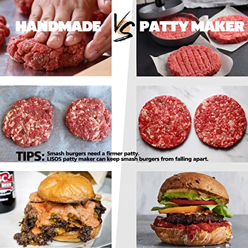 LISOS Burger Press 100 Patty Papers Set I Non-Stick Hamburger Patty Maker Mold Ring for Beef Veggie Burger BBQ Barbecue Grill BPA Free Dishwasher Safe