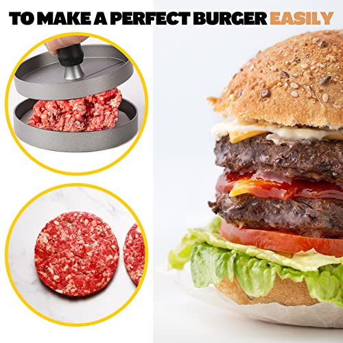 LISOS Burger Press 100 Patty Papers Set I Non-Stick Hamburger Patty Maker Mold Ring for Beef Veggie Burger BBQ Barbecue Grill BPA Free Dishwasher Safe