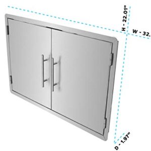 AdirHome 33" Stainless Steel Grill Double Access Double-Face Door with Towel Holder - Easy Install Heavy Duty Stainless Steel Rust Resistant Access Door with Chromium Plated Handle (Vertical Handle)