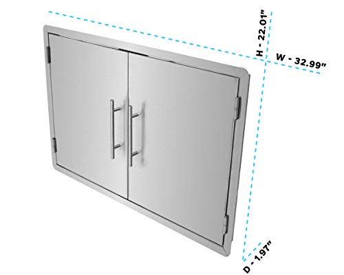 AdirHome 33" Stainless Steel Grill Double Access Double-Face Door with Towel Holder - Easy Install Heavy Duty Stainless Steel Rust Resistant Access Door with Chromium Plated Handle (Vertical Handle)