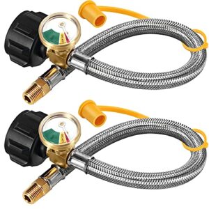 longads 2 packs 15 inch rv propane hoses with gauge, stainless steel braided camper tank hose,rv lp gas hoses connector for standard two-stage regulator, 40lb 250psi, npt /qcc1 fittings