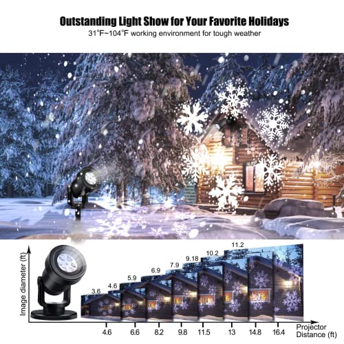 Christmas Projector Lights Outdoor, Led Snowflake Projector Lights Waterproof Plug in Moving Effect Wall Mountable Snowfall Lights for Christmas Holiday New Year Indoor Home Party Decoration Show