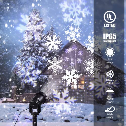 Christmas Projector Lights Outdoor, Led Snowflake Projector Lights Waterproof Plug in Moving Effect Wall Mountable Snowfall Lights for Christmas Holiday New Year Indoor Home Party Decoration Show