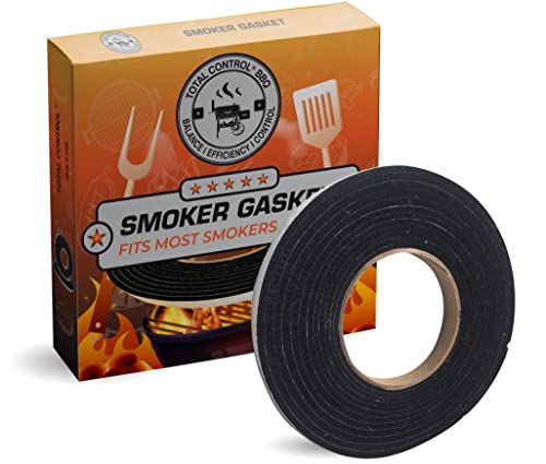 Total Control 1/8 x 5/8 BBQ Smoker Gasket Grill lid Door Seal, Saves Charcoal - Self Adhesive (5/8 x 1/8 x 10 Ft Self Stick)