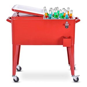 safstar 80 quart rolling cooler, ice chest cart with wheels and bottle opener, portable beverage cooler cart tub for outdoor patio deck party
