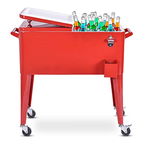 Safstar 80 Quart Rolling Cooler, Ice Chest Cart with Wheels and Bottle Opener, Portable Beverage Cooler Cart Tub for Outdoor Patio Deck Party