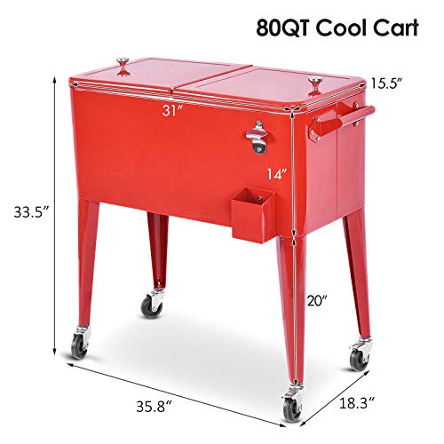 Safstar 80 Quart Rolling Cooler, Ice Chest Cart with Wheels and Bottle Opener, Portable Beverage Cooler Cart Tub for Outdoor Patio Deck Party