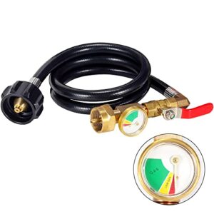 new updated with pressure gauge 36″ propane refill adapter hose,350psi high pressure camping grill(qcc/type1 inlet) 1lb propane gas tank adapter connector with on-off control valve