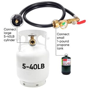 New Updated with Pressure Gauge 36" Propane Refill Adapter Hose,350PSI High Pressure Camping Grill(QCC/Type1 Inlet) 1LB Propane Gas Tank Adapter Connector with ON-Off Control Valve