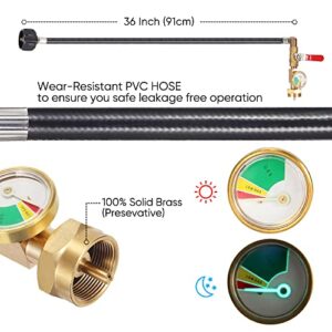 New Updated with Pressure Gauge 36" Propane Refill Adapter Hose,350PSI High Pressure Camping Grill(QCC/Type1 Inlet) 1LB Propane Gas Tank Adapter Connector with ON-Off Control Valve