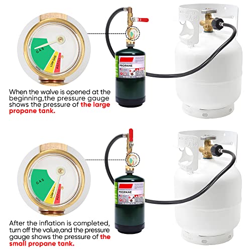 New Updated with Pressure Gauge 36" Propane Refill Adapter Hose,350PSI High Pressure Camping Grill(QCC/Type1 Inlet) 1LB Propane Gas Tank Adapter Connector with ON-Off Control Valve