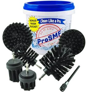 prosmf drill brush attachment – scrub brush for drill – grill brush set – power scrubber brush kit – heavy duty – smokers – grills – concrete – brick – household cleaning – black – ultra stiff
