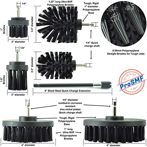 ProSMF Drill Brush Attachment - Scrub Brush for Drill - Grill Brush Set - Power Scrubber Brush Kit - Heavy Duty - Smokers - Grills - Concrete - Brick - Household Cleaning - Black - Ultra Stiff