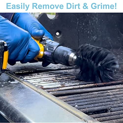 ProSMF Drill Brush Attachment - Scrub Brush for Drill - Grill Brush Set - Power Scrubber Brush Kit - Heavy Duty - Smokers - Grills - Concrete - Brick - Household Cleaning - Black - Ultra Stiff