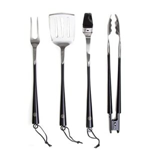 schmidt brothers – bbq carbon 6, 4-piece grilling accessory set, full-forged stainless steel grilling utensils including spatula, fork, basting brush, and tongs with all wood handles