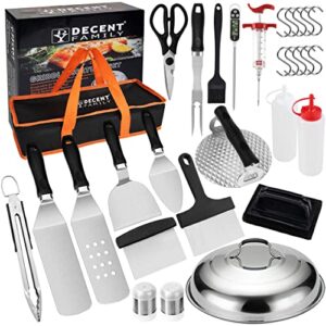 dy decent family griddle accessories kit, upgrade 30pcs griddle tools set for blackstone, flat top grill accessories with melting domes, grill spatula, scraper, burger press for indoor/outdoor cooking